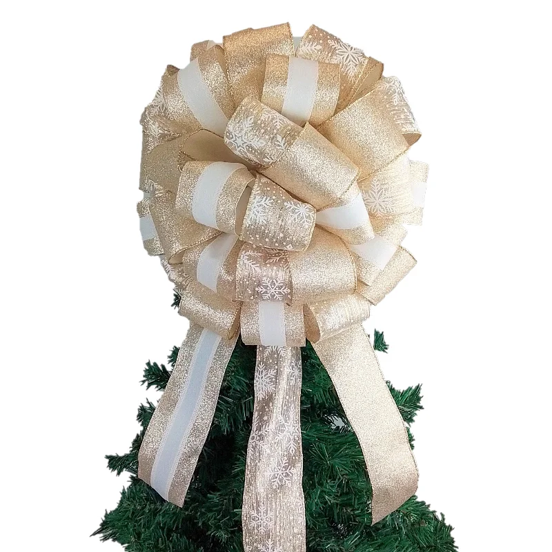 Christmas Snowfall Champagne Tree Topper Bow - Lantern Topper - Large Present or Gift Bow Christmas Snowfall Champagne Tree Topper Bow - Lantern Topper - Large Present or Gift Bow
