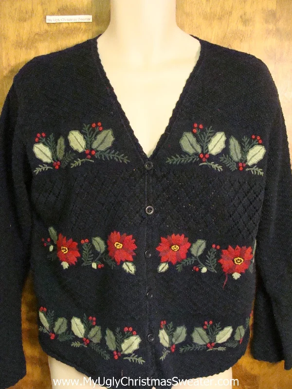 Christmas Holiday Songs Cheap Corny Cheesy Christmas Sweater with Poinsettias