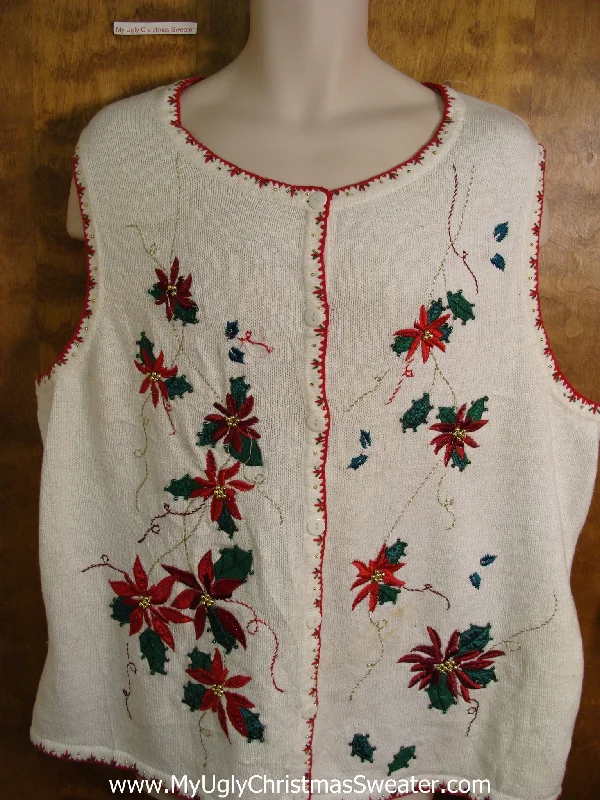 Christmas Movie Night Cheap Poinsettia Themed Bad Christmas Sweater Vest