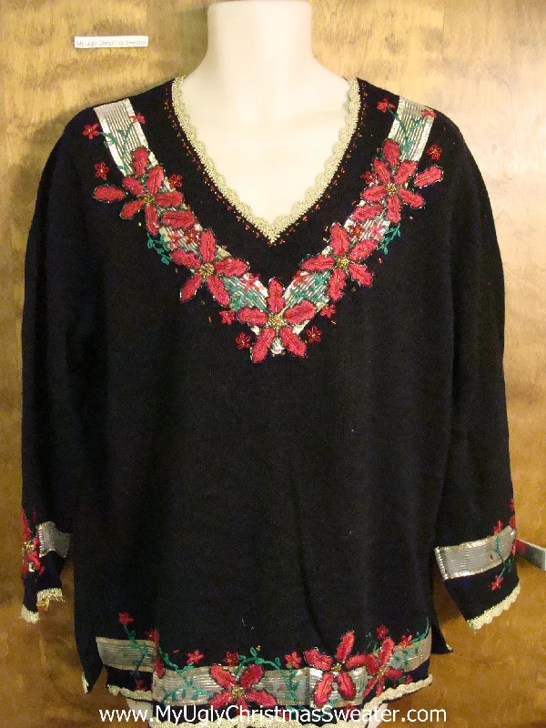 Christmas Cozy Ambience Cheap Poinsettia Themed Cute Xmas Sweater