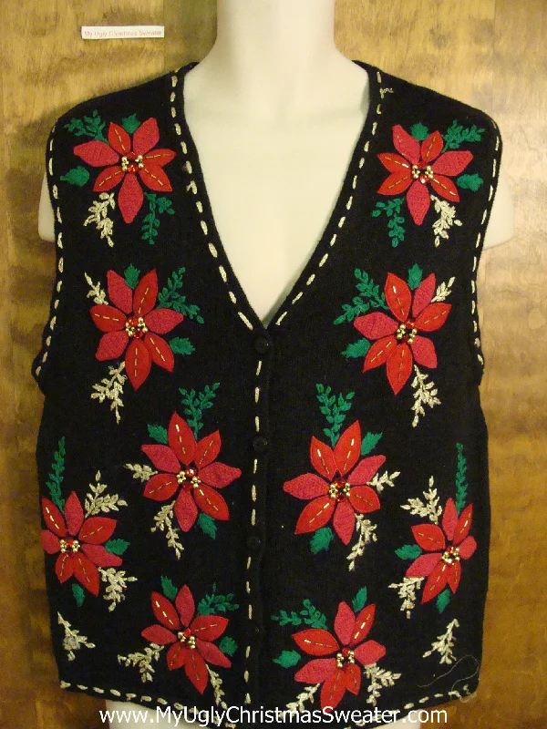 Christmas Red And Green Cheap Poinsettia Themed Cute Xmas Sweater Vest