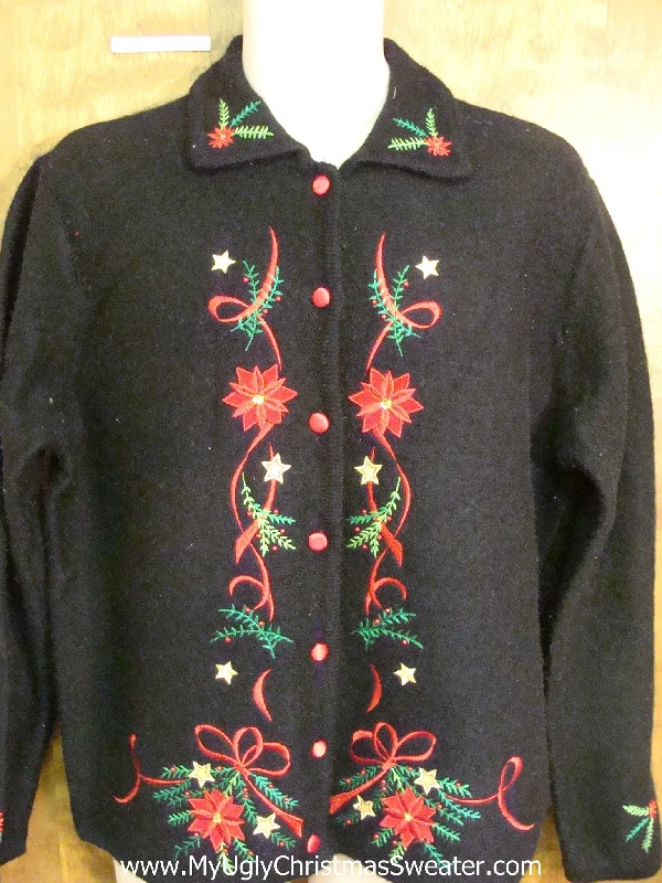 Christmas Beautiful Lights Cheap Poinsettias Corny Cheesy Christmas Sweater