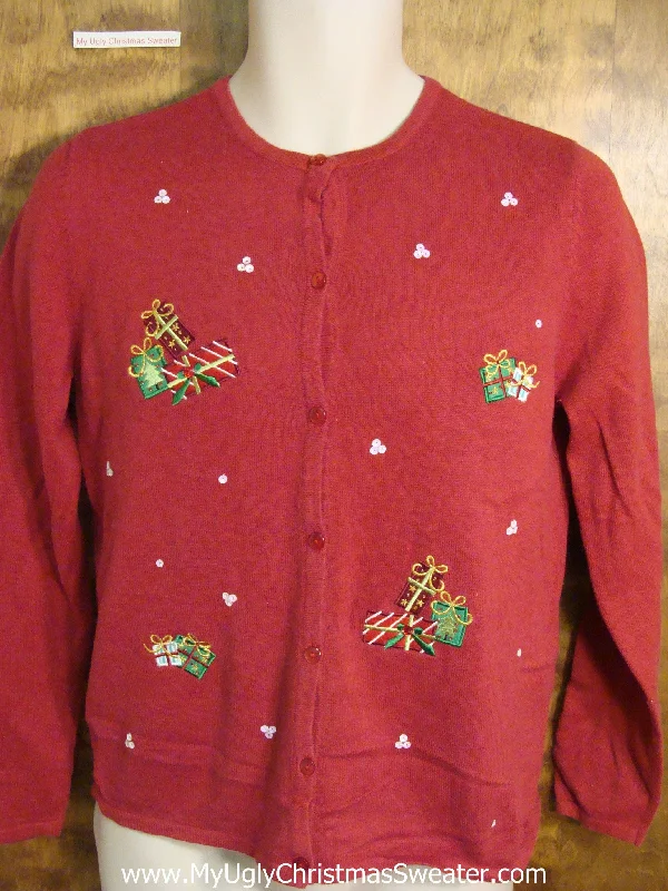 Christmas Classic Music Cheap Red Cute Holiday Sweater with Gifts