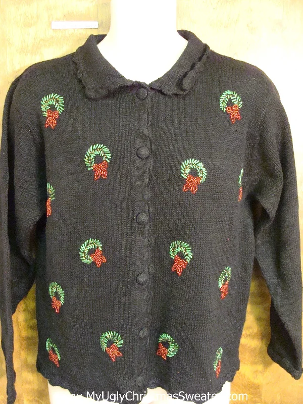 Cheap Tacky Ugliest Christmas Sweater with Wreaths