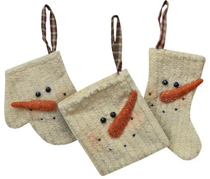 Christmas Midnight Mass Chenille Snowman Ornament, 3 Asstd. Sold Individually