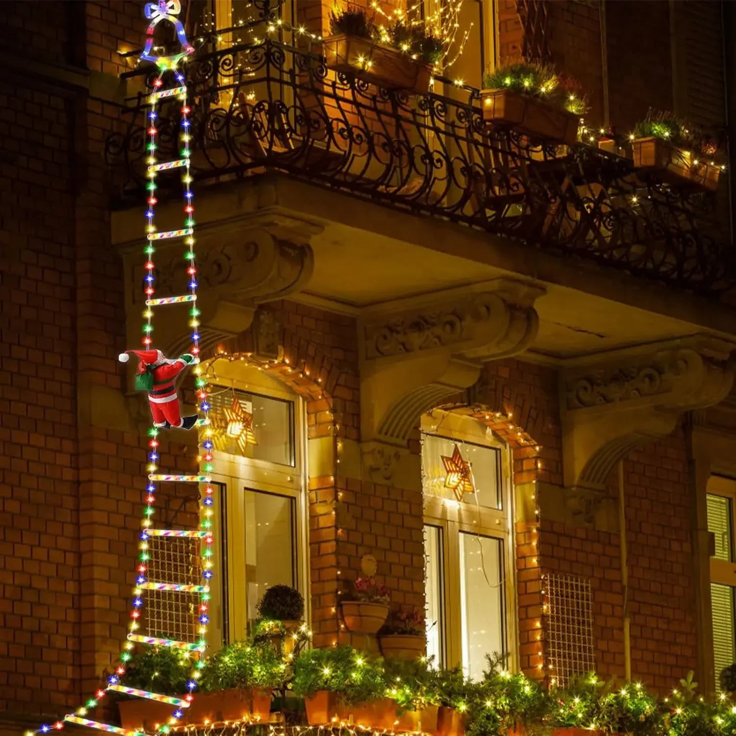 Christmas Movie Night Christmas LED Smart Christmas Ladder Lights Santa Claus Christmas Decor Indoor Outdoor Window Garden Multicolor String Lights