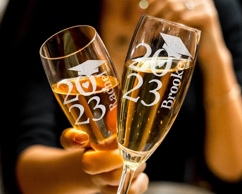 Christmas Celebration Class of 2024 Graduation Champagne Flute - Gifts for Women Men | College Dorm Room Decor | Gift Cap Graduate Toast for her Personalized