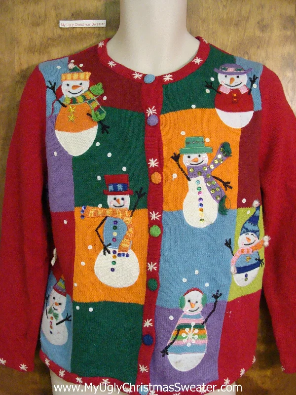 Christmas Cinnamon Scent Colorful Snowman Themed Corny Cheesy Christmas Sweater