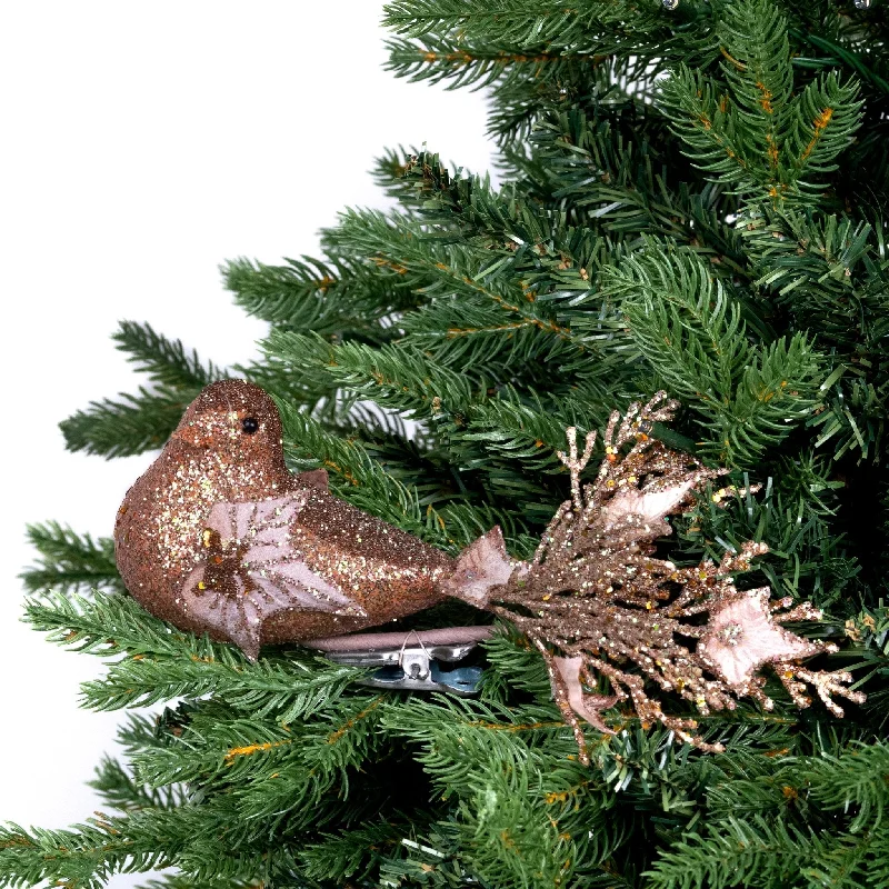 Christmas Pine Garland Copper Festive Fat Bird Ornament with Sequins