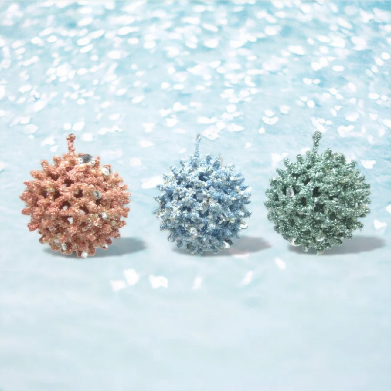 Christmas Lights Coral Ball Ornaments Set Of 3