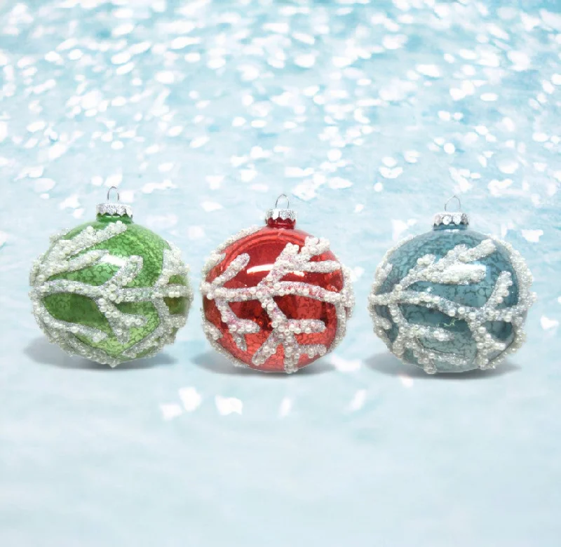 Christmas Housewarming Gifts Coral Reef Ball Ornaments Assorted Set Of 3