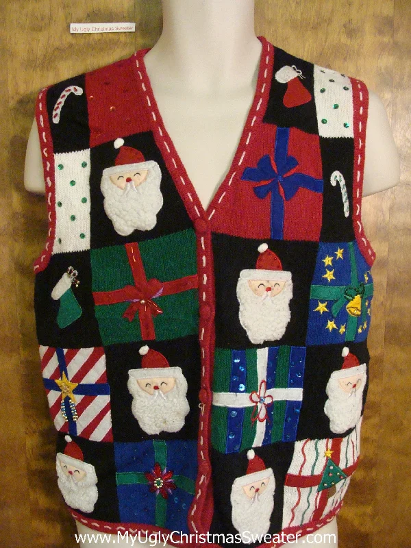 Corny Horrible Santa Heads Ugliest Christmas Sweater Vest