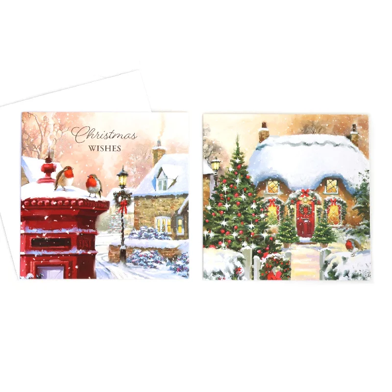 Christmas Tree Shopping 10PCS Cozy Cottage & Festive Robins Christmas Cards CRD007