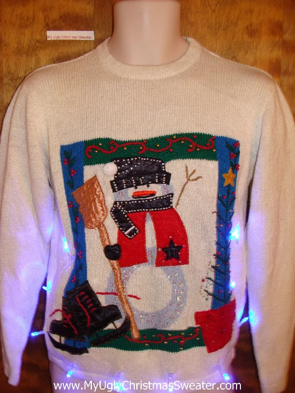 Christmas Dinner Recipes Cozy Snowman with Skates Light Up Ugly Xmas Sweater