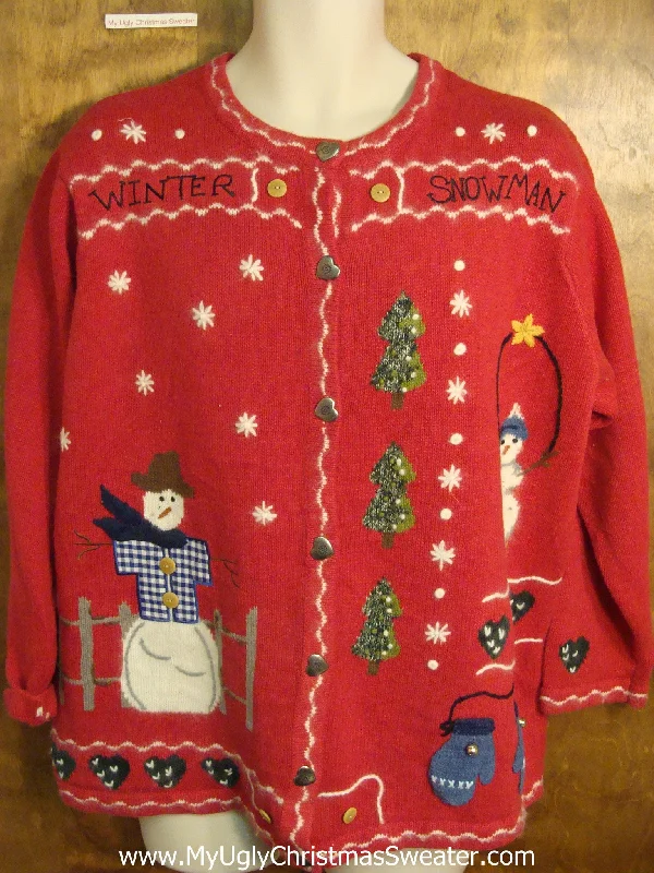 Christmas Jolly Vibes Crafty Snowman and Trees Cute Holiday Sweater