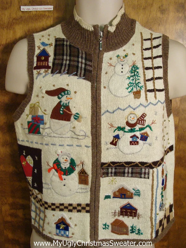 Christmas Star Decorations Crafty Tan and Brown Snowman Themed Ugly Christmas Sweater Vest
