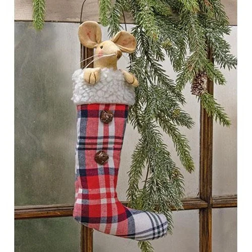 Christmas Snowman Crimson Plaid Mouse Stocking