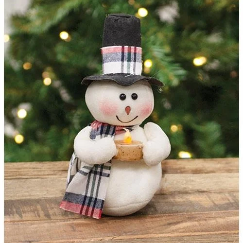 Holiday Fun Crimson Top Hat Snowman with Tealight