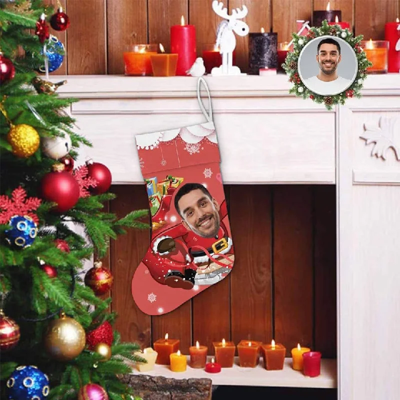 Christmas Beautiful Lights 17.52in(L) Super Size-Custom Face Cute Elk Christmas Stocking Christmas Beautiful Lights 17.52in(L) Super Size-Custom Face Cute Elk Christmas Stocking