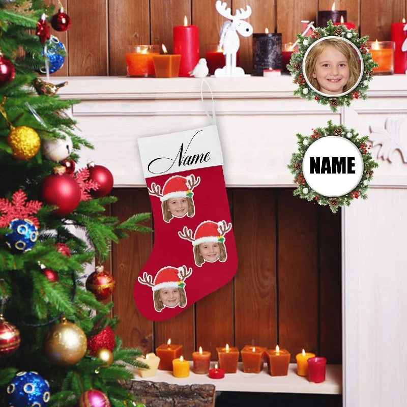 Christmas Snow Angels 17.52in(L) Super Size-Custom Face&Name Cute Red Christmas Stocking Christmas Snow Angels 17.52in(L) Super Size-Custom Face&Name Cute Red Christmas Stocking