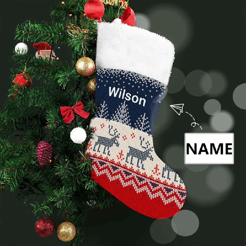 Christmas Candle Holders 16.5in(L) Super Size-Custom Name Blue Elk Christmas Stocking Christmas Candle Holders 16.5in(L) Super Size-Custom Name Blue Elk Christmas Stocking