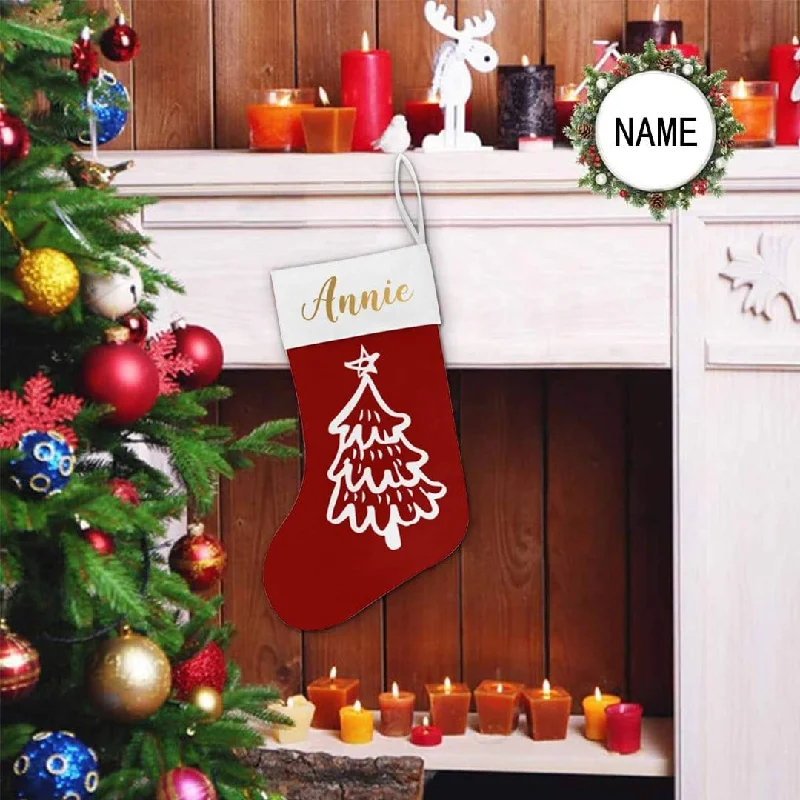 Christmas Gift Wrapping 17.52in(L) Super Size-Custom Name Christmas Tree Red Background Christmas Stocking Christmas Gift Wrapping 17.52in(L) Super Size-Custom Name Christmas Tree Red Background Christmas Stocking