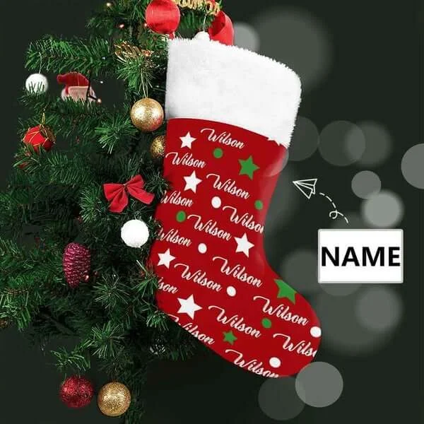 Christmas Tree Toppers 16.5in(L) Super Size-Custom Name Dot Five-pointed Heart Christmas Stocking