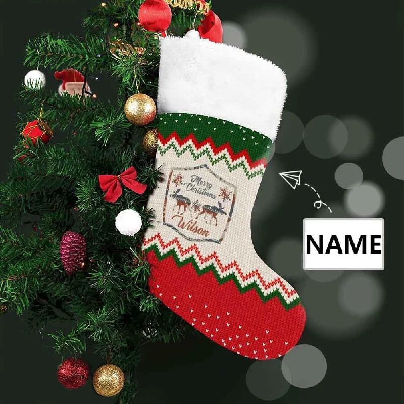 Christmas Gift Exchange 16.5in(L) Super Size-Custom Name Elk Christmas Stocking