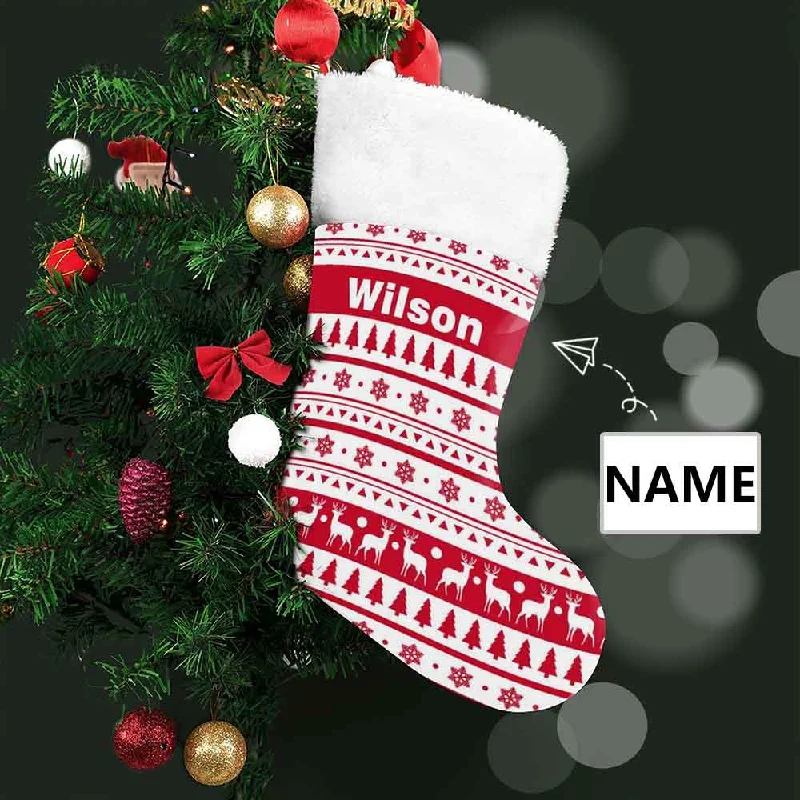 Christmas Family Fun 16.5in(L) Super Size-Custom Name Red And White Christmas Pattern Christmas Stocking Christmas Family Fun 16.5in(L) Super Size-Custom Name Red And White Christmas Pattern Christmas Stocking