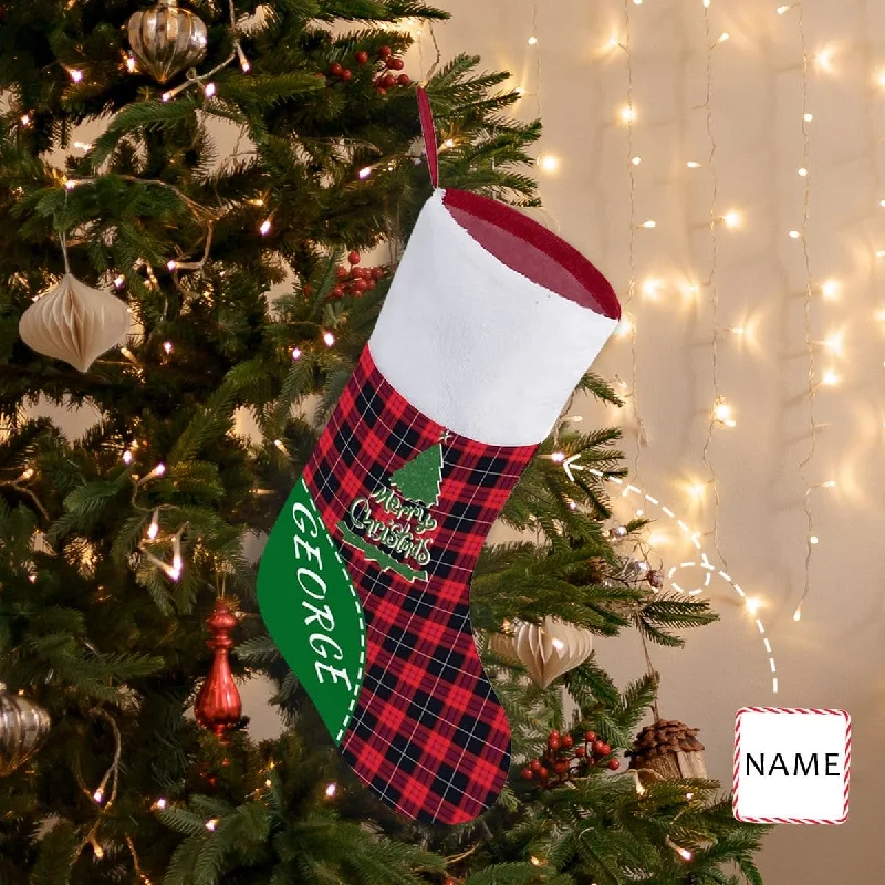 Christmas Winter Wonderland 16.5in(L) Super Size-Custom Name Red Black Stripes Christmas Stocking Christmas Winter Wonderland 16.5in(L) Super Size-Custom Name Red Black Stripes Christmas Stocking