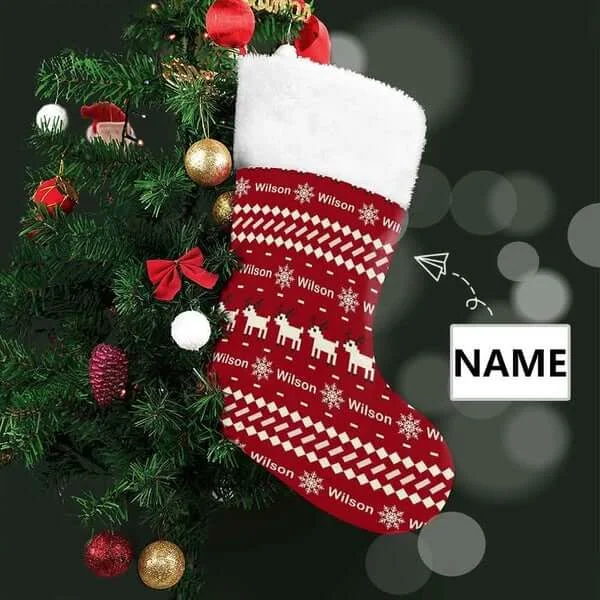 Christmas Baking Ideas 16.5in(L) Super Size-Custom Name Red Snowflake Fawn Christmas Stocking Christmas Baking Ideas 16.5in(L) Super Size-Custom Name Red Snowflake Fawn Christmas Stocking