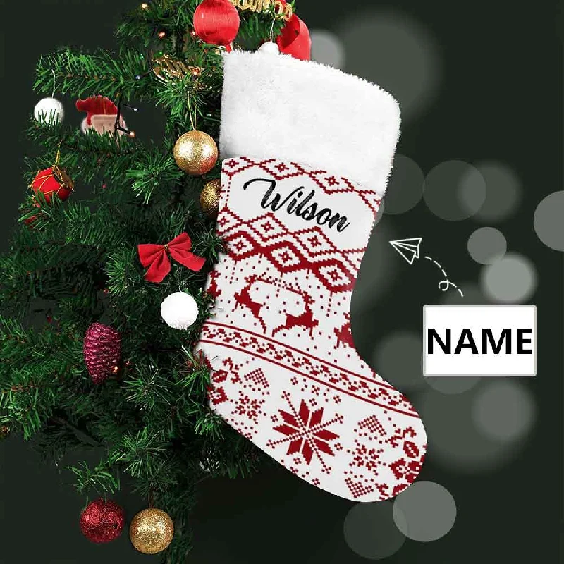 Christmas Frosty Weather 16.5in(L) Super Size-Custom Name Snowflake And Elk Christmas Stocking Christmas Frosty Weather 16.5in(L) Super Size-Custom Name Snowflake And Elk Christmas Stocking