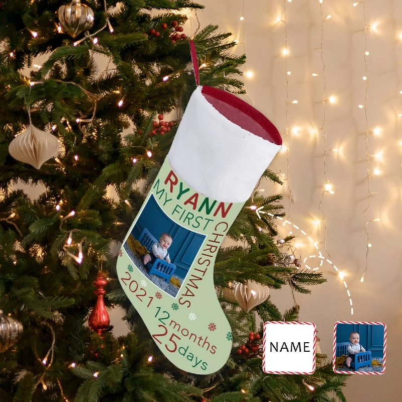 Christmas Candy Gift 16.5in(L) Super Size-Custom Photo&Name My First Christmas Christmas Stocking Christmas Candy Gift 16.5in(L) Super Size-Custom Photo&Name My First Christmas Christmas Stocking