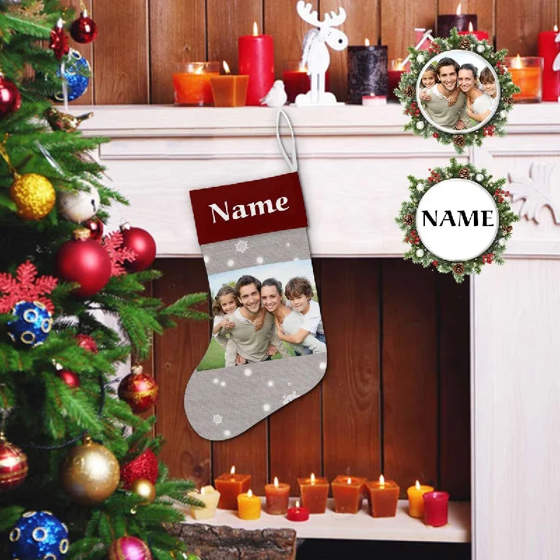 Christmas Sparkling Lights 17.52in(L) Super Size-Custom Photo&Name Snow Grey Christmas Stocking Christmas Sparkling Lights 17.52in(L) Super Size-Custom Photo&Name Snow Grey Christmas Stocking