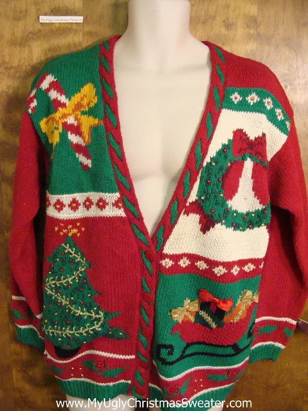 Christmas Gift Baskets Cute 80s Xmas Sweater with Candycane and Sleigh