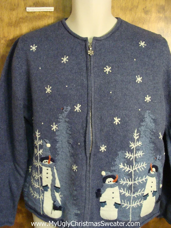 Christmas Stockings Cute Blue and White Holiday Sweater with Tall Snowmen