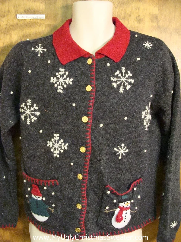 Christmas Chocolate Delights Cute Blue Xmas Sweater with Snowmen on Front and Back