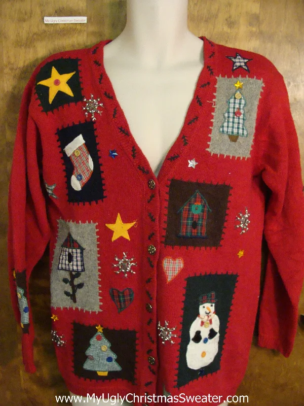 Christmas Sleigh Ride Cute Crafty Patchwork Red Xmas Sweater