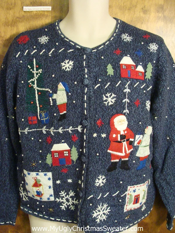 Christmas Happy Moments Cute Holiday Sweater with Santa and Winter Decorations