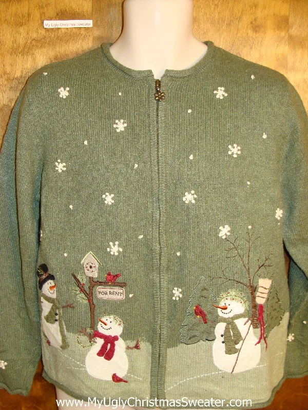 Christmas Decor Cute Holiday Sweater with Snowmen on Front and Back