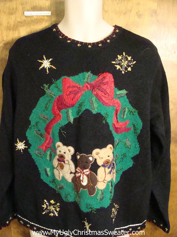 Christmas Wrapping Cute Holiday Wreath with a Trio of Bears Festive Sweater