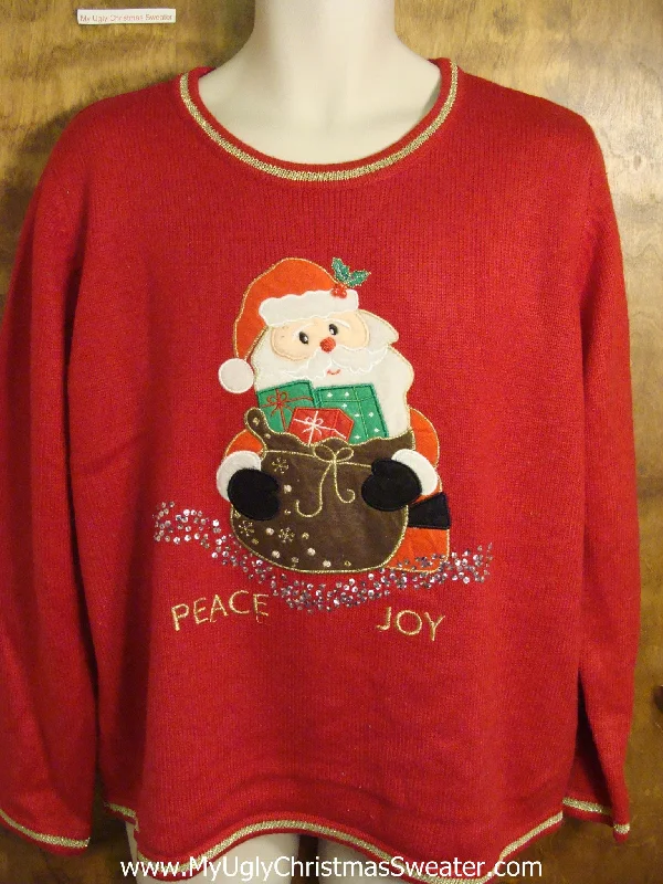 Santa Claus Cute PEACE and JOY Santa Holiday Sweater
