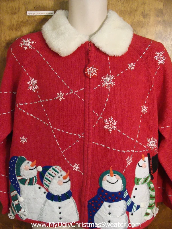Christmas Day Cute Red Holiday Sweater with Furry Collar