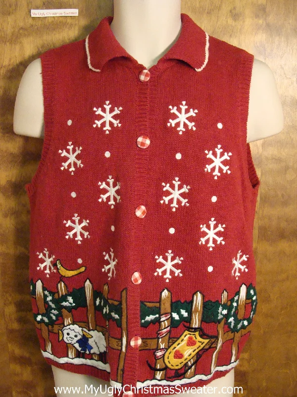 Christmas Snowy Pathways Cute Sheep and Sled Christmas Sweater Vest