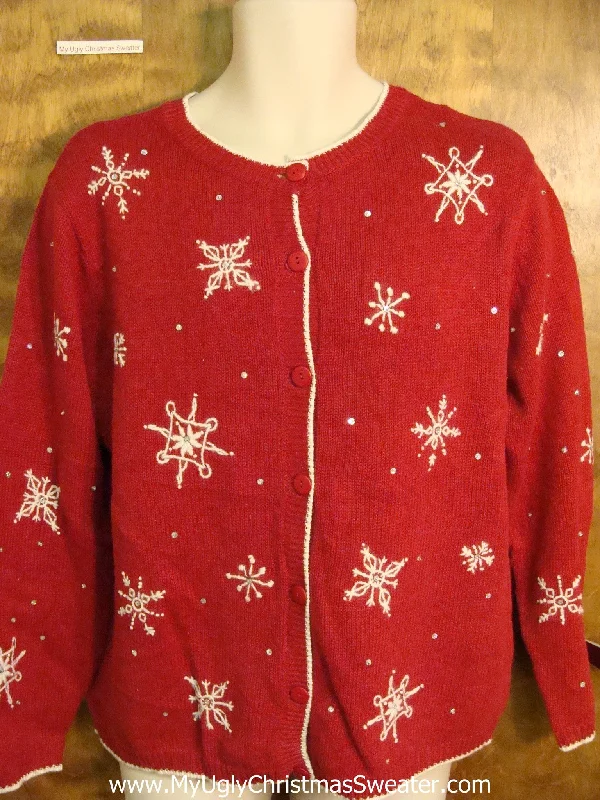 Christmas Snowy Pathways Cute Snowflakes Red Xmas Sweater