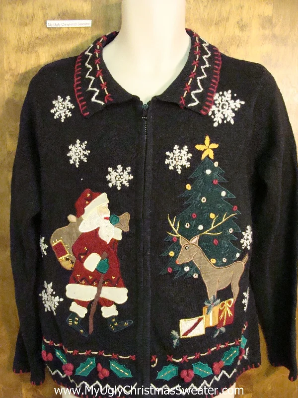 Christmas Fireplace Socks Cute Xmas Sweater with Santa and Reindeer
