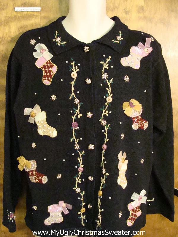 Christmas Jingle Bells Cute Xmas Sweater with Stockings and Bows
