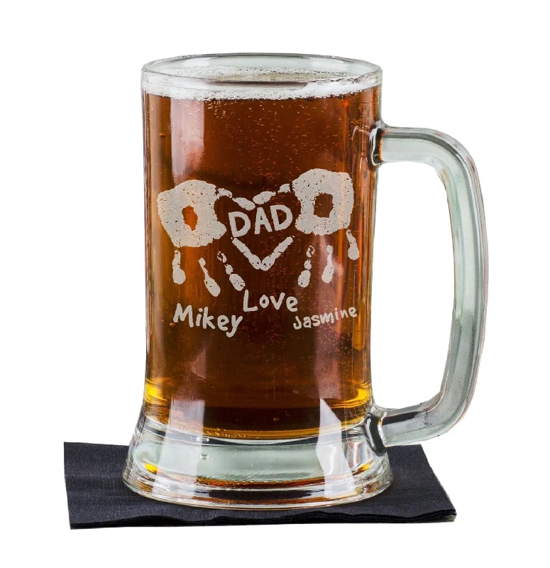 Christmas Church Service DAD Handprints Heart 16Oz Personalized Beer Mug Etched with Kids Names Father's Day Gift for Dad Daddy Pop from Son Daugther Father Present Christmas Church Service DAD Handprints Heart 16Oz Personalized Beer Mug Etched with Kids Names Father's Day Gift for Dad Daddy Pop from Son Daugther Father Present