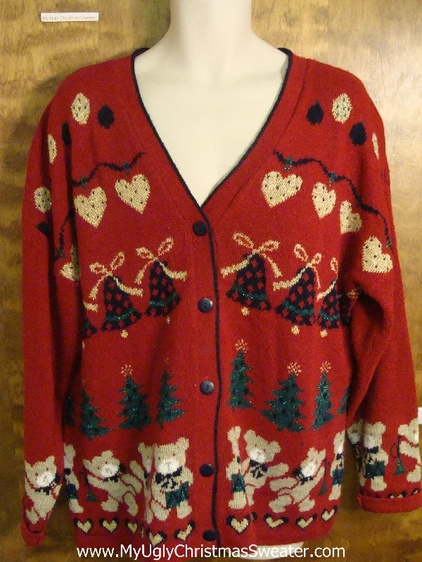 Christmas Jolly Vibes Dancing Teddy Bears 2sided Festive Ugly Christmas Sweater