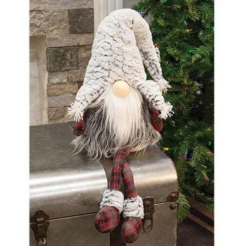 Christmas Eve Dangle Leg Red & Gray Plaid Santa Gnome